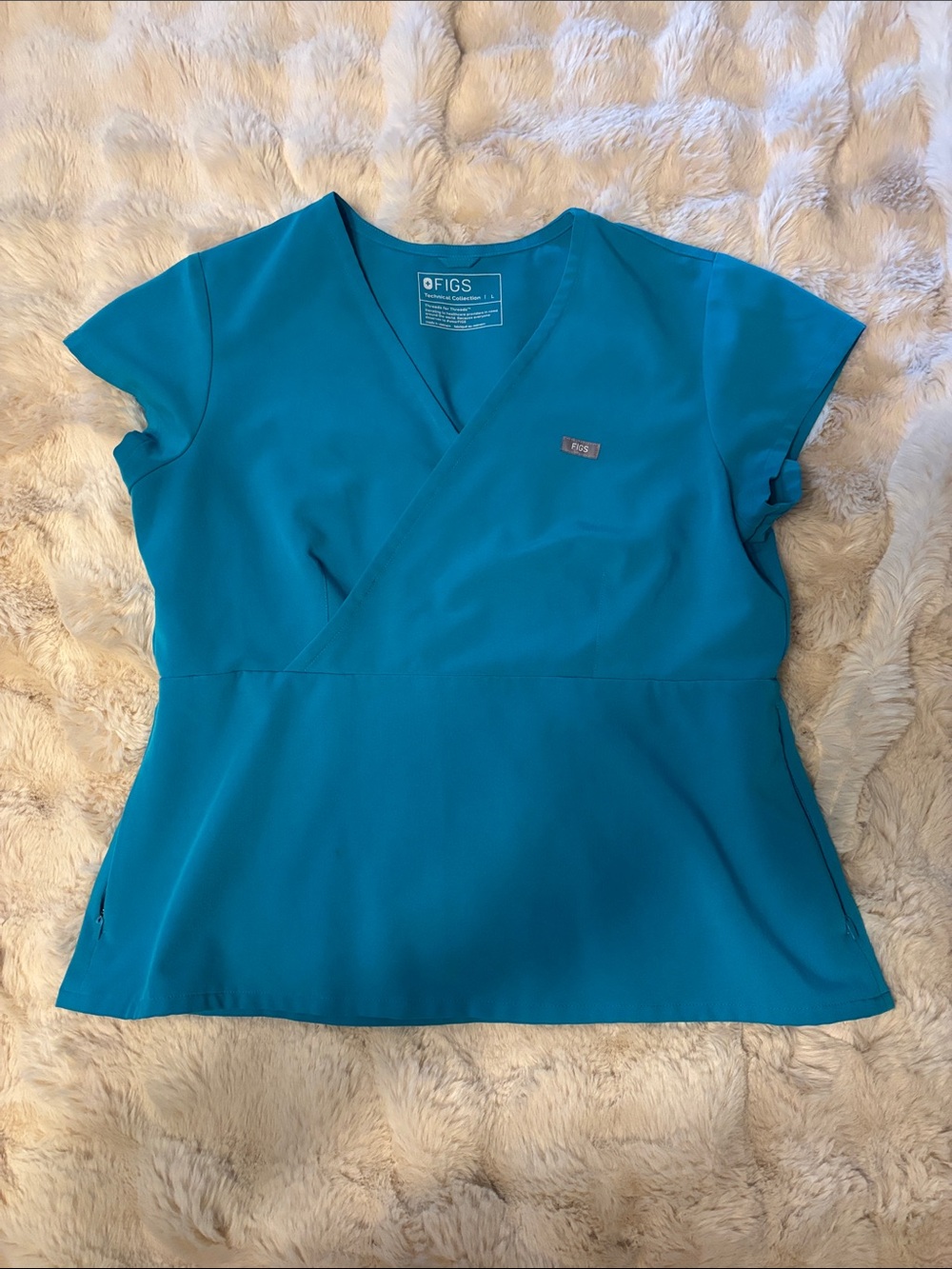FIGS Teal Wrap-Front V-Neck Scrub Top